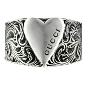 Gorgeous Gucci Silver Beaded Heart Ring Size 6 3/4 NWT